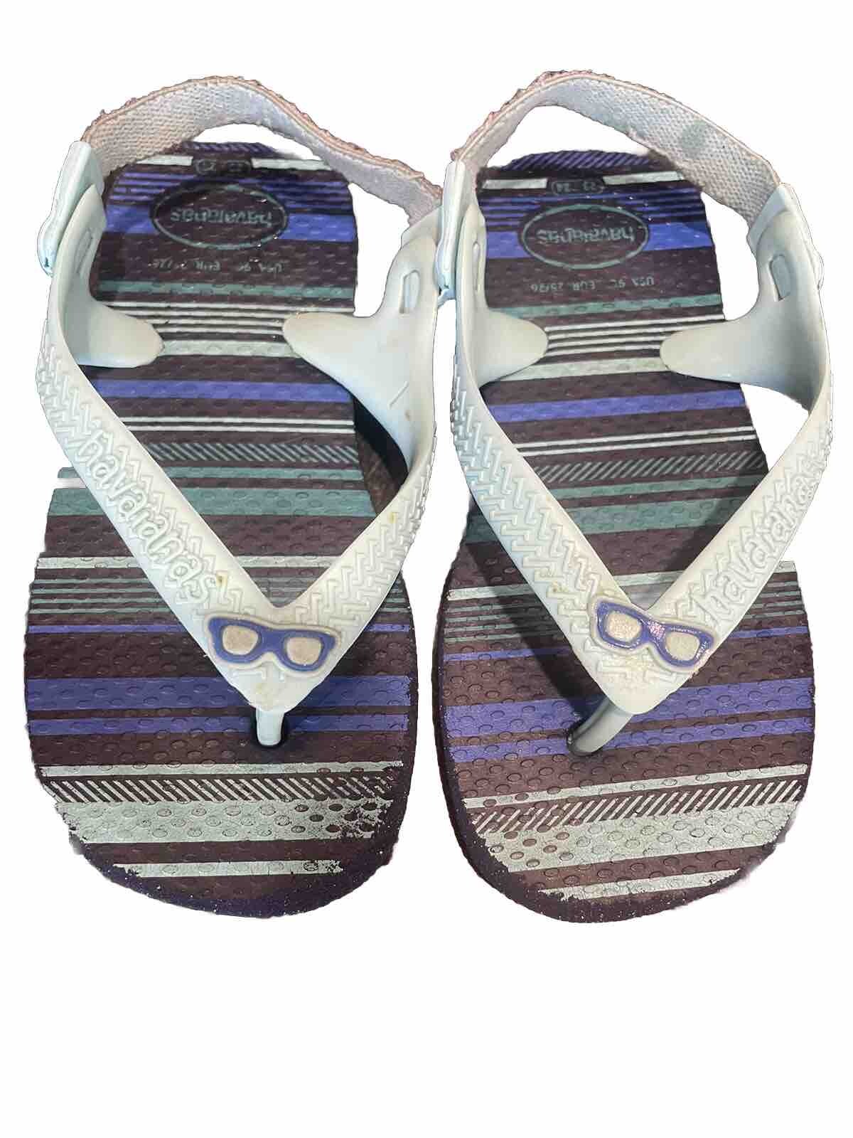 Havaianas Kids Flip Flops Size 9C Blue Stripe with Sunglasses-image