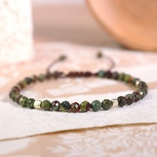 Natural Dragon Bloodstone Bead Dainty Healing Protection Crystal Bracelet Gifts