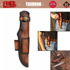 Tourbon Leather Knife Sheath Fixed Blade Cover Fire Starter Slot Belt EDC Case