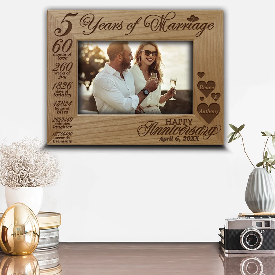 Traditional Wood Gift for 5th Anniversary-5 years of Marriage- Engraved Wood - Image 2 of 4