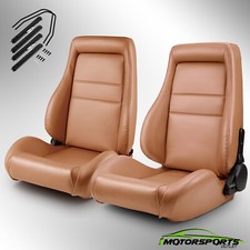 1 Pair Universal Brown Pvc Leather Easy Reclinable Obs Style Seats Car Seats