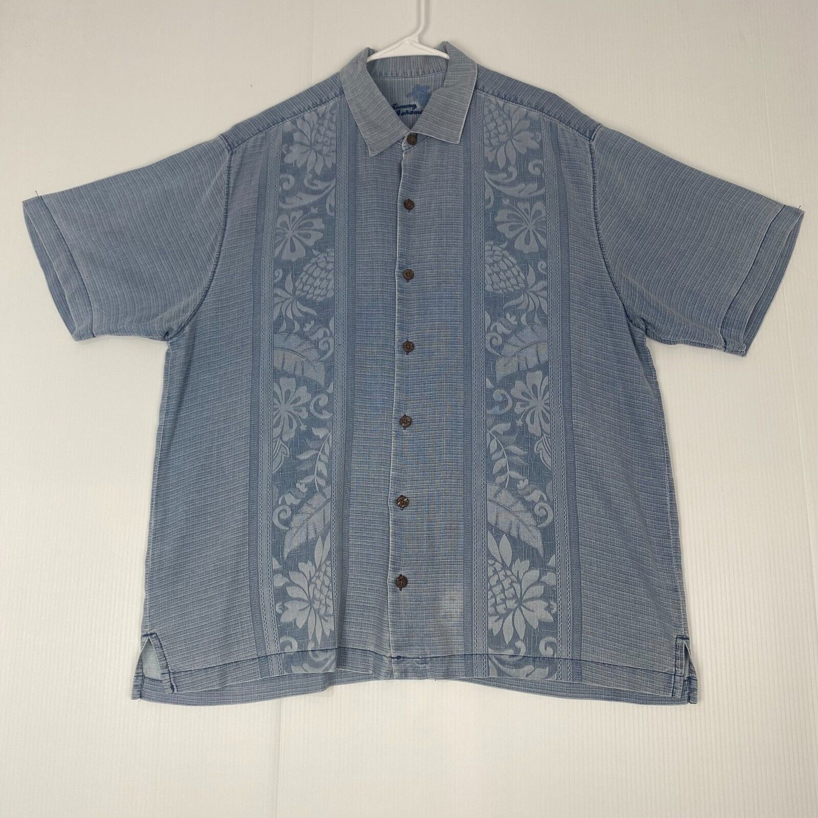 Tommy Bahama Shirt Mens Size XL Blue Floral Silk Hawaiian Aloha Short Sleeve