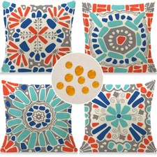 Set of 4 Outdoor Pillow Covers Boho Geometric Throw Pillow Covers 18x18 Inch