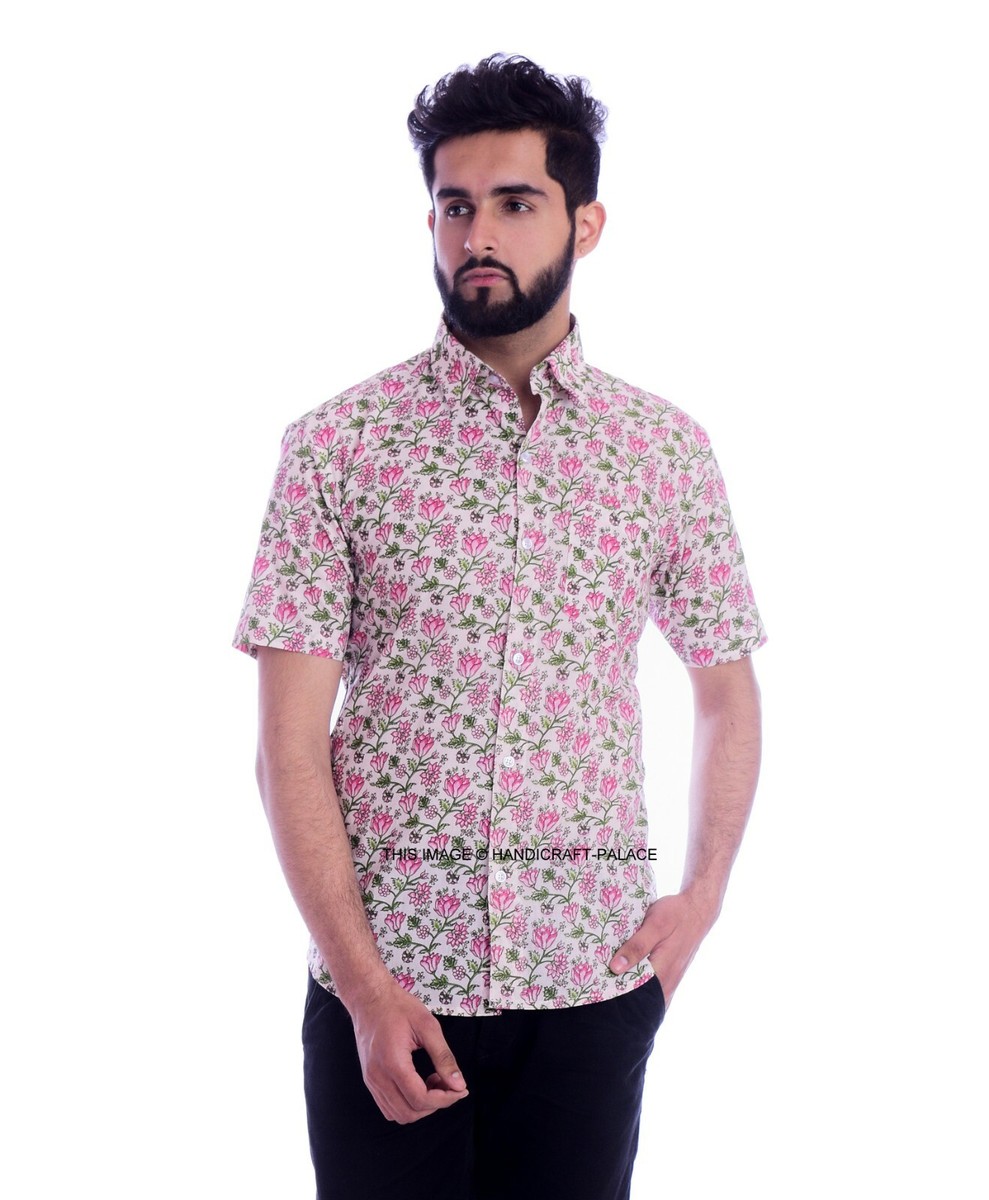 Men's Pink Floral T Shirt Summer Short Sleeve Beach Party Casual Tops  Blouse | eBay