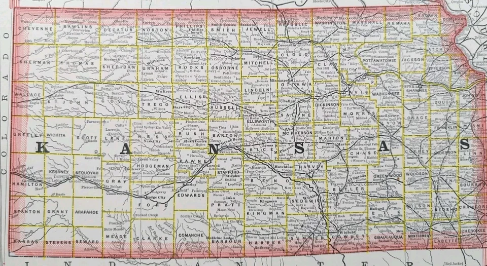 Vintage 1883 KANSAS Map 13"x11" ~ Old Antique Original WICHITA TOPEKA OLATHE KS - Image 3 of 4