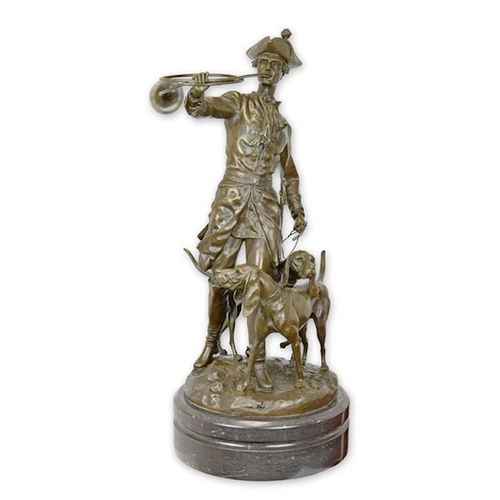 Bronzefigur Skulptur Bronze Statue LOUIS XV mit Hunden Jäger Jagd Deko EJA1759