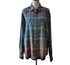 Citron Santa Monica Unisex Dip Tie Dyed Plaid Cotton Long Sleeve Shirt Top XL