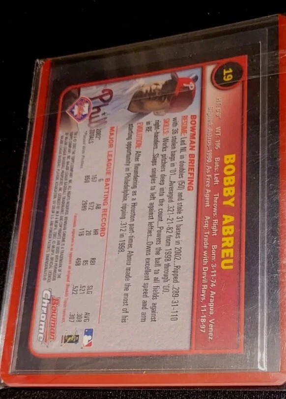 2003 Bowman Chrome #19 Bobby Abreu Signed Phillies  - Image 2 of 2