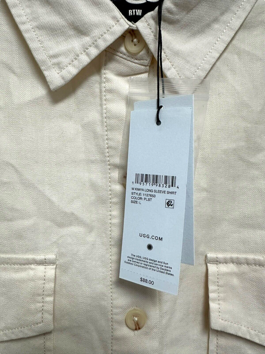 UGG Women's Kimya Long Sleeve Button Down Shirt 100% Cotton Size L
