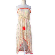 Tessora Andrea Beachy Boho High Low Neon Striped Dress Size Medium NEW