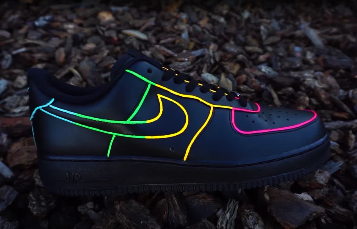 Nike Air Force 1 Black Neon Outline Custom Shoes Blue Green Yellow Pink All  Size