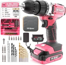 Hi-Spec 18V Pink Cordless Drill Driver 58pc Power Tool Bit Set for Wood & Metal