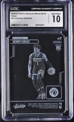 Anthony Edwards RC Glass Minnesota Wolves NBA 2020 Panini Absolute Mem CGC 10  