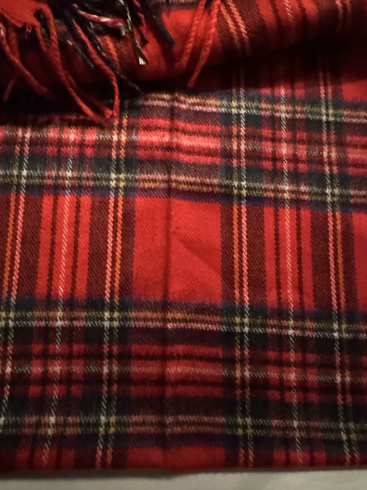 Christian Dior Vintage Cashmaire Fringed Red Plaid 100% Acrylic Scarf Holiday - Image 3 of 3