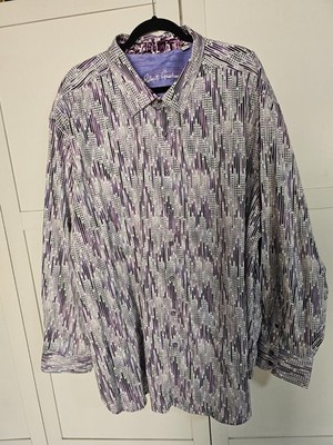 Robert Graham Rivers 4XL Shirt Purple White Variegated Stripe Stretch Flip Cuffs
