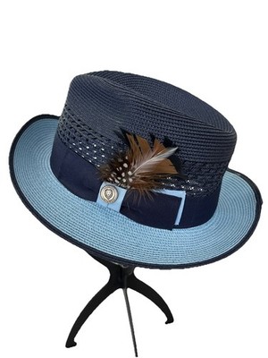 Chicago Snap Brim Fedora by Bruno Capelo Blue Two Tone Straw Havana Collect Sz M