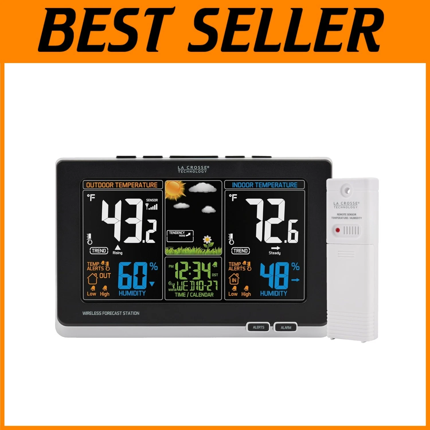 Full-Color LCD Weather Monitor with Adjustable Alerts and Indoor-Outdoor Tool