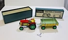 Vintage Schylling Tractor and Trailer Wind-up Tin Toy Green Wheels! rare colors