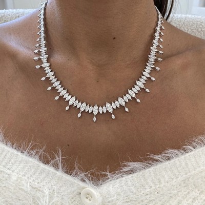 25 kt Marquise Lab Created Diamant Damen Tennis Halskette 14 kt Weißgold Finish