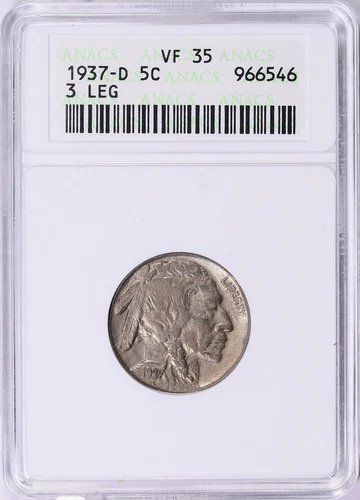 1937-D ANACS VF-35, 3 LEG, BUFFALO NICKEL ANACS VF-35, *OLD HOLDER NICE COIN* !!