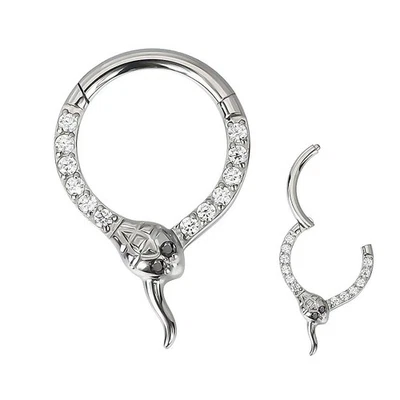 1,2mm TITAN Clicker Schlange Kristalle Piercing Ring Ohr Septum Helix glitzer - Bild 1 von 2