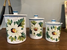 Italian Pottery Flowers Flower Jar Canister Set Lid Italy Signed Artist Doni (3)