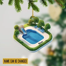 Personalized Swimming Pool Christmas Ornament, Pool Backyard Christmas Ornament