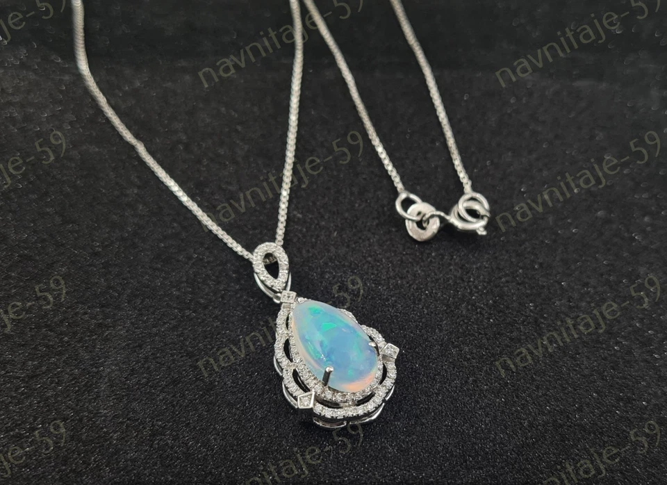 3.50Ct Pear Cut Simulated Fire Opal Pendant 18" Chain 14k White Gold Finish - Image 2 of 4