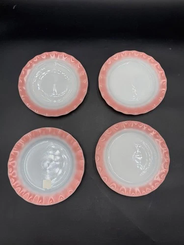 Vintage Hazel Atlas Pink Ripple Crinoline Dinner Size Plates - Set Of 4