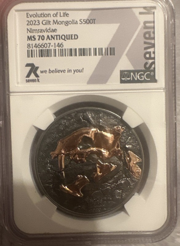 Nimravidae Evolution of Life 1 oz Antique finish Silver Coin Mongolia 2023 NGC