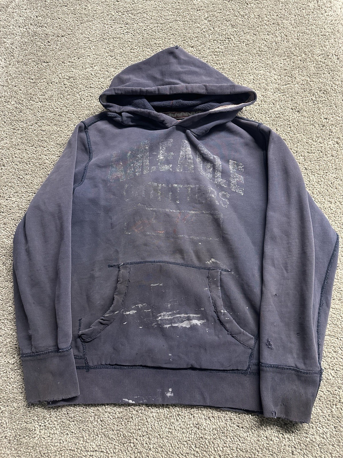 Vintage Y2K 2000s American Eagle Outfitters Navy Blue Distressed Grunge Hoodie L
