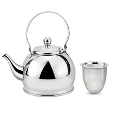 1qt Haus Roland Teapot Stainless Steel Kettle w/ Strainer Infuser Silver Tea Pot