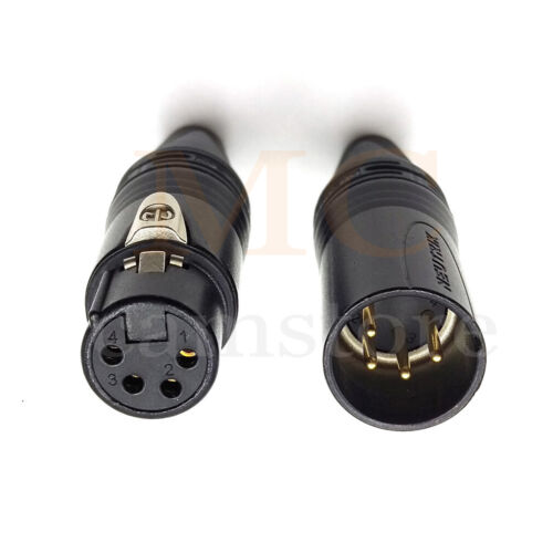 Neutrik Male Female XLR  Black Gold Contact Connector 4 Pin Straight Plug - Afbeelding 1 van 7