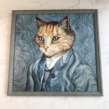 Susan Herbert After Van Gogh Cat Self Portrait Humorous Novelty Abstract Framed