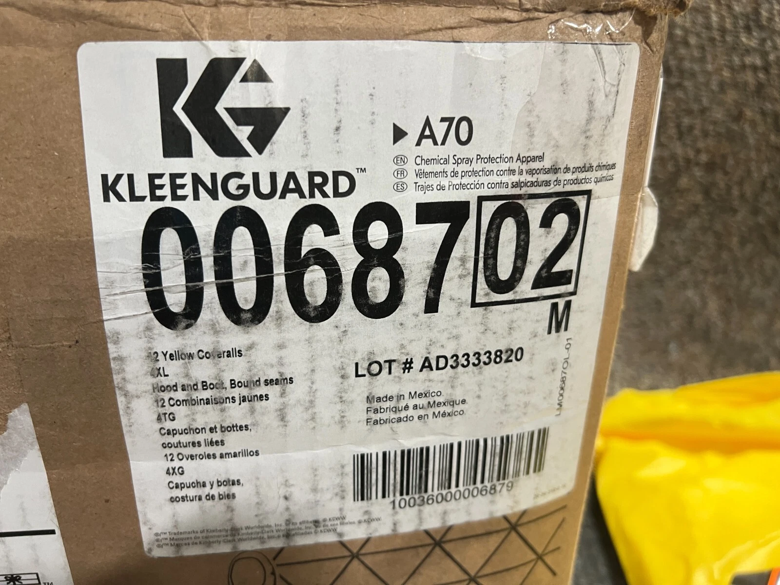 (QTY 12) KleenGuard A70 00687 4XL Yellow Chemical Resistant Coveralls image 3