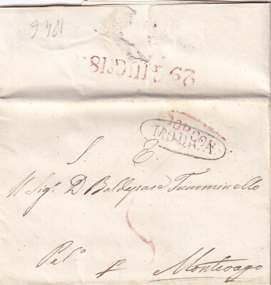 8719-KINGDOM OF THE TWO SICILIES, PREF., FROM MODICA TO MONTEVAGO, TO B. TUMMINELLO, 1846
