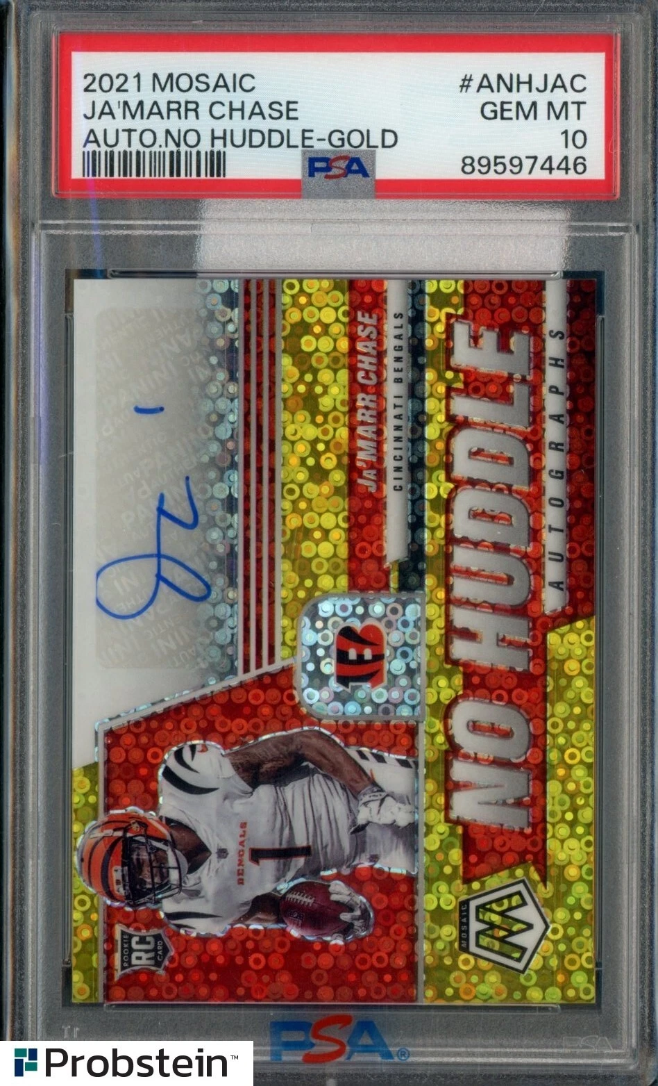 JaMarr Chase Panini Mosaic Autographs No Huddle #ANHJAC Gold