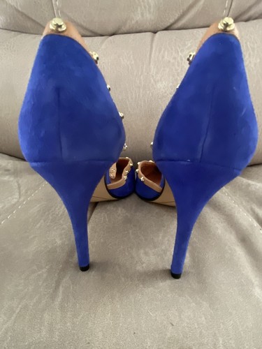 Women’s Halogen Studded Blue Pumps Heels Leather Uppers Size 10.5 Pre Owned - Picture 5 of 14