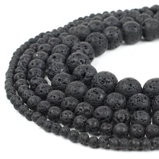 Natural Black Lava Beads Strand Round Rock Jewelry Making 6mm 8mm 10mm 12mm 14mm