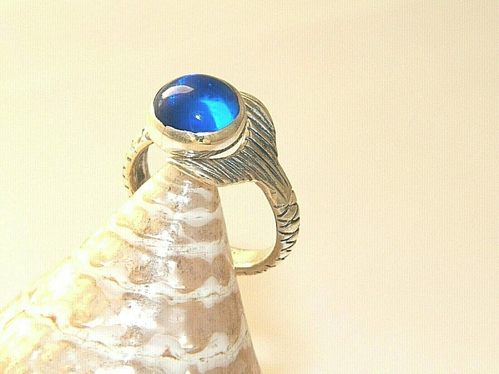 Hand Made H2O Just Add Water Mako Mermaid Tail Ring Natural Sky Topaz 7mm  925 SS