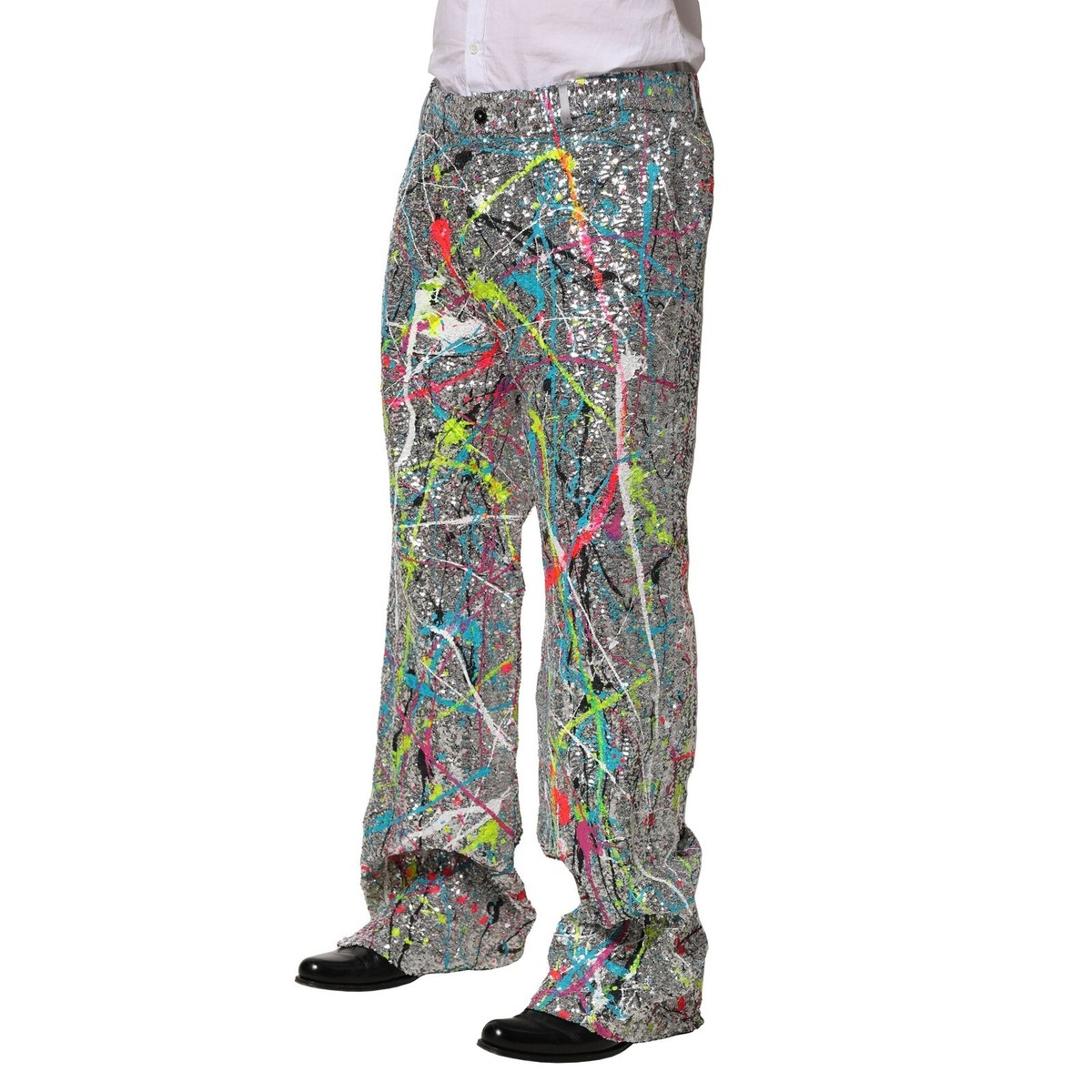 DOLCE & GABBANA Pants Multicolor Sequined Embellish Trousers IT54