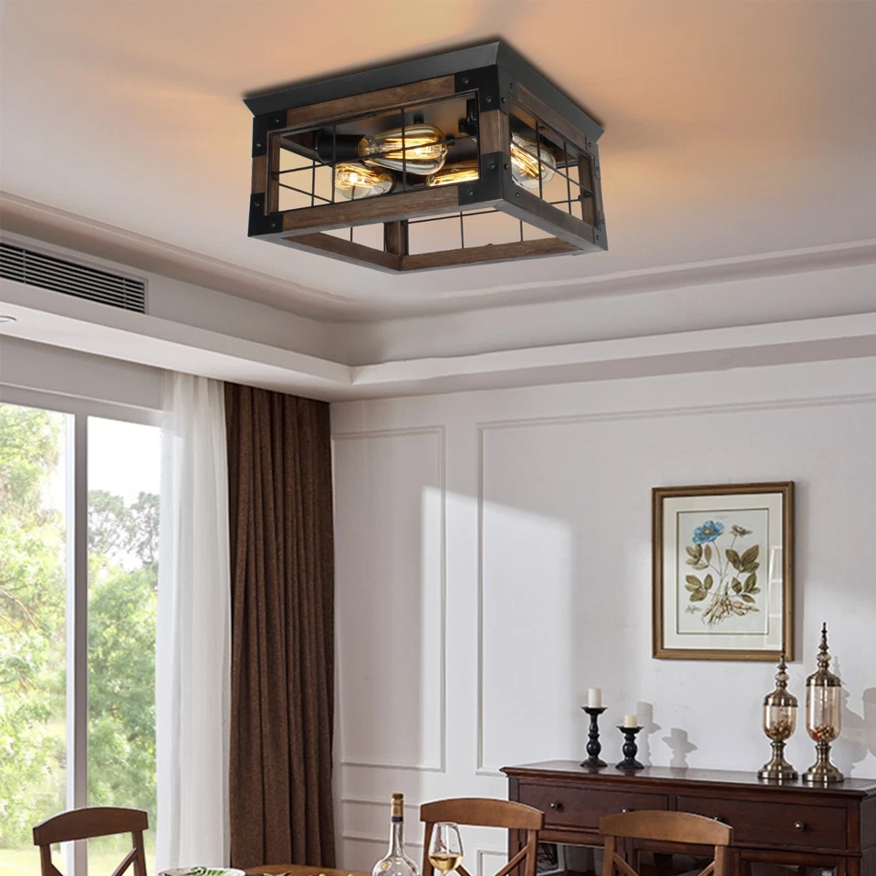 4-Light Ceiling light,semi-recessed ceiling wood lamp for entrance - Image 2 of 4