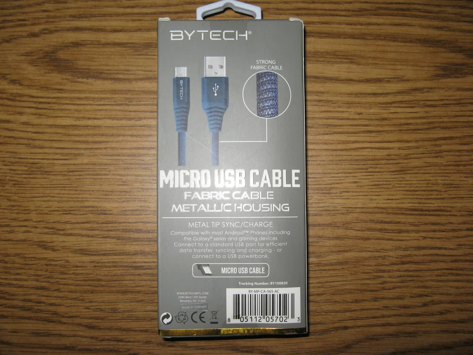 NEW Bytech 6ft Micro USB blue fabric charging data cable for Android phones NR! - Image 2 of 4