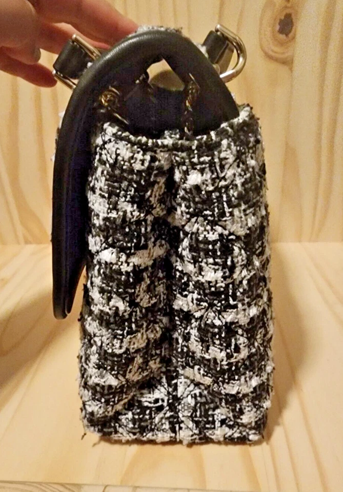 Bolso Kate Spade Mediano Nathalia Blanco y Negro Pata de Gallo/Bolso de Hombro Cadena/NUEVO Foto 3 de 4