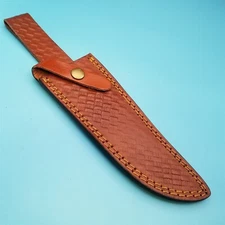Leather Fixed Blade Knife Sheath Only Brown Basketweave Pouch Case 12"x7" Bowie
