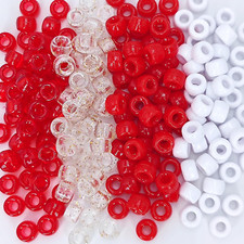 1000PCS 6X9Mm Pony Beads Bulk, 4 Styles Red Kandi Beads for Bracelets Making Kit