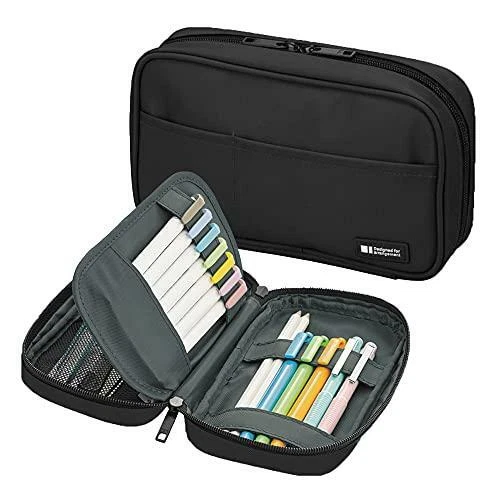 LIHIT LAB Zipper Pen Case, 7.9 × 2 × 4.7 Inches, Jet Black (A7551