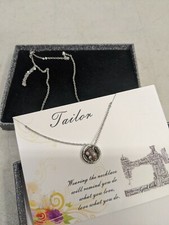 20" Sewing Machine Charm Necklace Silver tone Charm Sewing Button Craft o946
