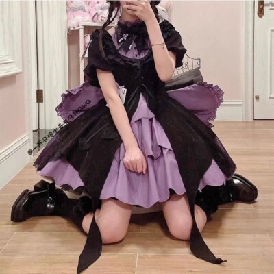 black and purple lolita dress Gothic Lolita OP Dark Adjustable Lolita Dress
