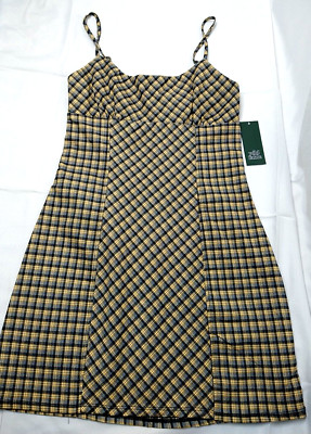 Wild Fable Womens Bodycon Dress Navy Plaid Adj Speg Strap Target Sz S NEW w/Tags